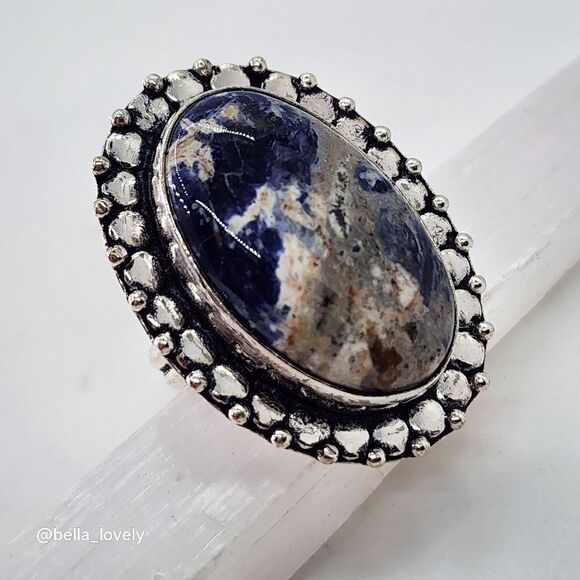 Sodalite Ethnic Handmade Ring Jewelry Size 7 - Picture 4 of 5
